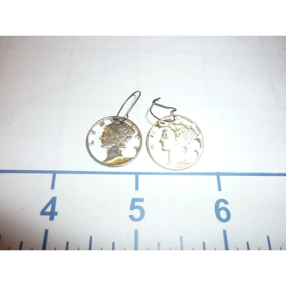 1944 Cut Out Mercury Dime Silver‎ Coin Dangle Earrings